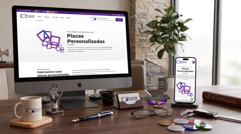Site da Placas em 12 Horas exibido em monitor e celular